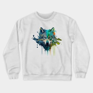 Wolf Splash Art: Colorful Fantasy Painting #4 Crewneck Sweatshirt